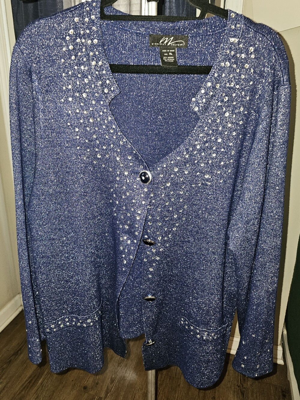 EUC WOMEN'S MIDNIGHT VELVET BLUE/SILVER SWEATER SUIT SIZE XL